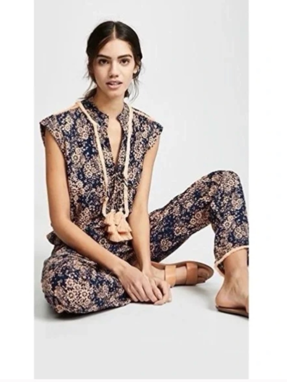 Poupette St. Barth Donna Fringe Jumpsuit Size L NWT